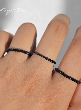 黑色锡纸肌理戒指925纯银高级感