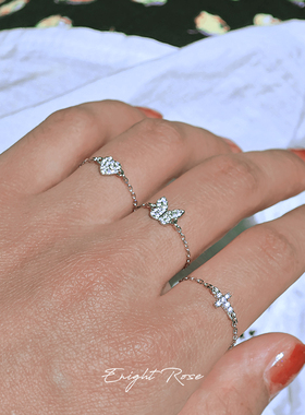 如意玫瑰纯银蝴蝶爱心十字架软戒