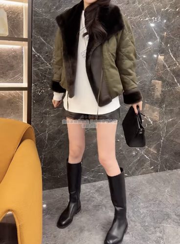 欧货2025冬季新款时尚定制亚麻皮毛一体鹅绒外套设计感派克羽绒服 - 图3