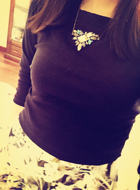 欧美复古蓝色大宝石毛衣链吊坠