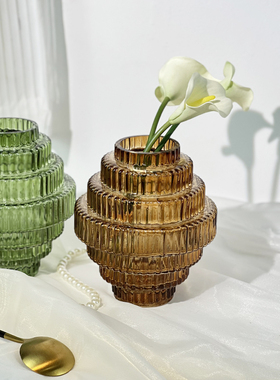 竖条玻璃齿轮装饰品ins玻璃花瓶