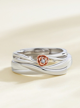 男女纯银浪漫玫瑰花情侣戒指