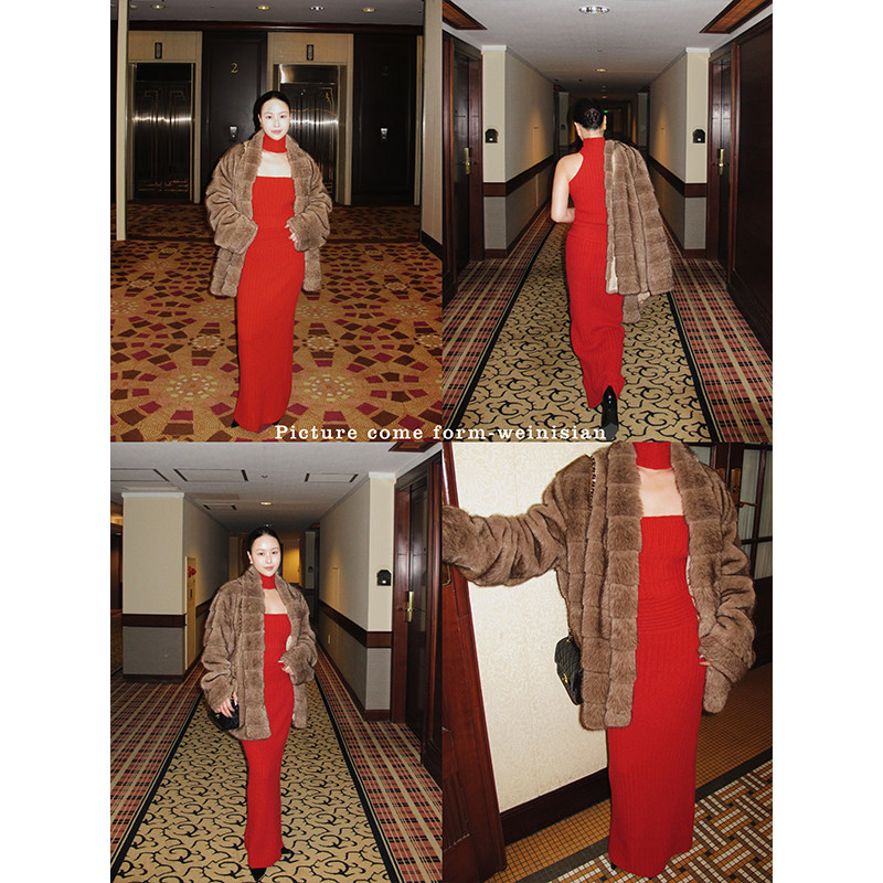 WEINISIAN朱小姐私服毛衣挂脖套装女冬针织背心半裙内搭2026新款,淘宝优惠券,粉丝福利购,淘宝优惠卷