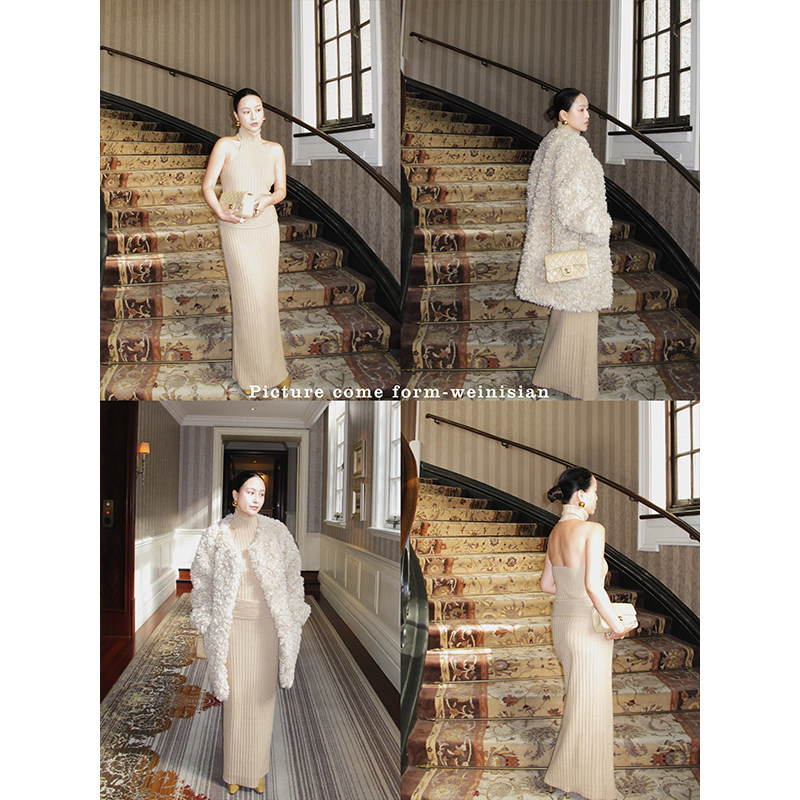 WEINISIAN朱小姐私服毛衣挂脖套装女冬针织背心半裙内搭2026新款,淘宝优惠券,粉丝福利购,淘宝优惠卷