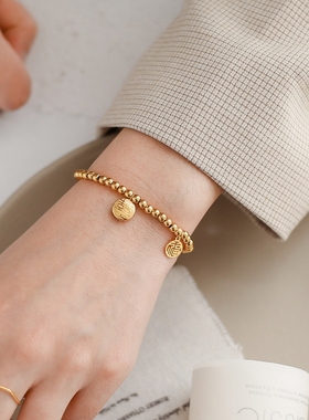 洗澡不用摘中式简约金色福字喜字葫芦手镯复古手链夏手串女手饰
