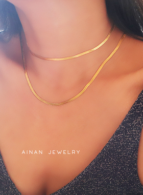 金色蛇骨链女金色宽扁INS网红项
