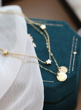 双层圆盘锁骨链不掉色