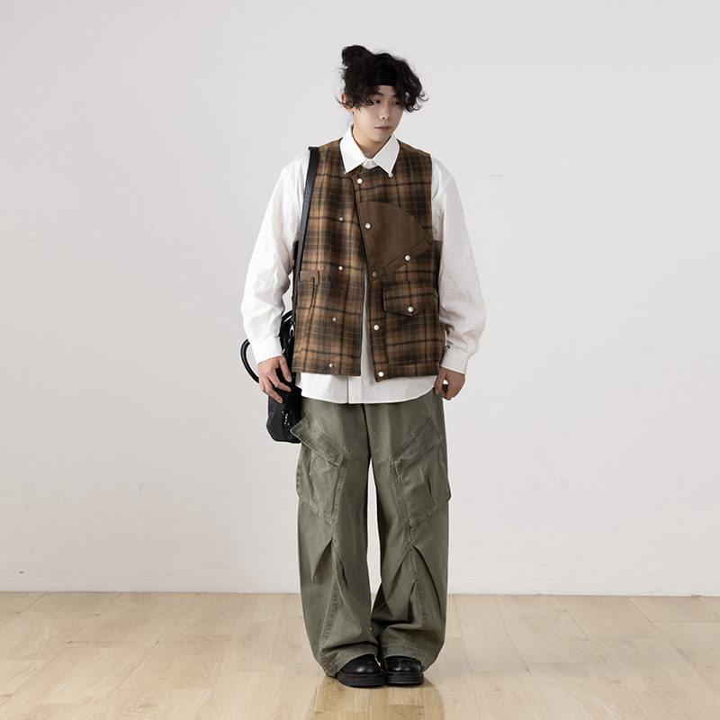 水曜日定休美式褶皱垂感工装休闲裤男拖地百搭秋季新款潮牌长裤子 - 图2