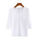 Spring and Autumn New Korean Style Round Neck Slim Sleeve Pocket Decoration Three Quarter Sleeves Pure White Solid Color Simple T-Shirt for Women