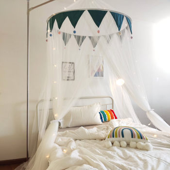 Princess mosquito net ເພດານສາມປະຕູ enlarged dome double baby girl's heart-shaped bed frame bracket style universal installation-free