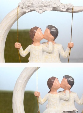 爆款创意柳雕风格秋千情侣系列家居客厅装饰摆件树脂工艺品圣诞节