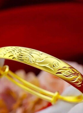 铜合金手镯 正品黄 金色龙凤推拉手镯女款送妈妈爆款龙凤呈祥镯子