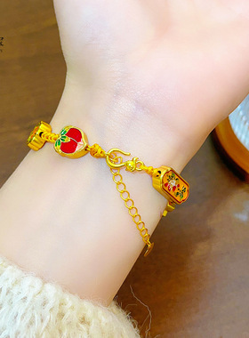 吞金兽手链一家三口金999烧蓝珐琅男女五路财神手串本命年礼物