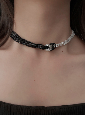 小众设计水晶打结多层锁骨链