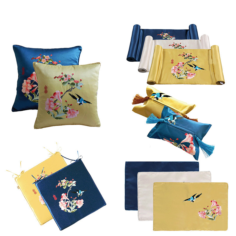 优质人气中式简约花鸟刺绣绸缎桌旗餐垫抱枕靠垫椅垫床旗包邮流苏,淘宝优惠券,粉丝福利购,淘宝优惠卷