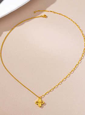 越南沙金镭射四叶草项链