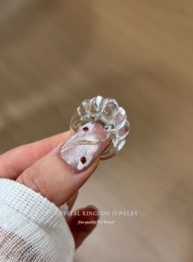 天然白水晶螺纹戒指指环戒圈尾戒通勤男女生同款情侣精致礼物