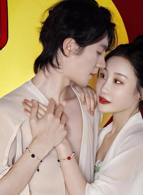 红黑玛瑙编织绳手绳可调节高级感ins小众设计情侣手链2024年新款