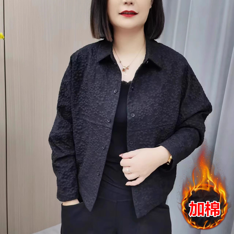 时尚短外套女2023新款妈妈秋冬潮流气质提花翻领宽松洋气长袖上衣