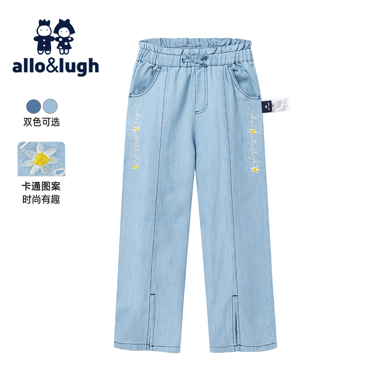 allolugh阿路和如新款夏季女童薄款牛仔裤宽松直筒时尚长裤 - 图0