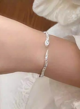 碎冰冰灵蛇纯银9999手镯时尚简约小众波浪不规则足银镯子生日礼物