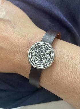 足银999皮质手链男女时尚小众高级感纯银八宝罗盘手饰520生日礼物