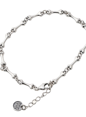 S925纯银复古银手链创意ins时尚狗骨头女款百搭时尚银手串送女友