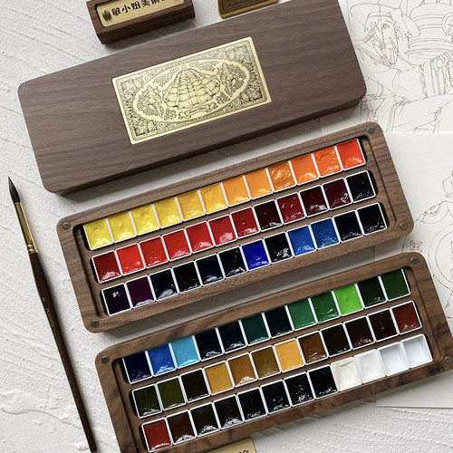 mg艺术家级水彩颜料1ml 2ml 72色双层木盒迷你分装 - 图1