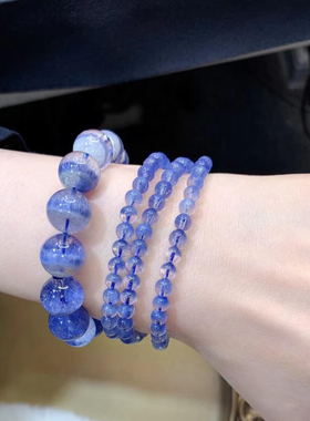 珍藏天然蓝发晶聚宝盆手链单圈高品质水晶手串送女友闺蜜生日礼物