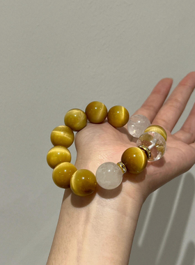 招财暴富金虎眼石转运手链白阿塞大颗粒16mm手串小众轻奢男女款