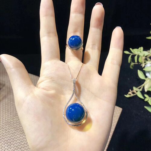多米尼加蓝珀吊坠5A净水蓝圆珠蓝珀项链琥珀蜜蜡毛衣链气质锁骨链 - 图0
