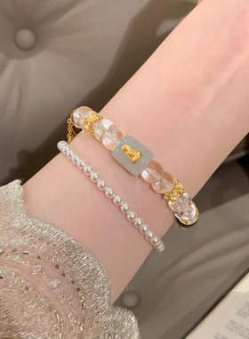 原创翠晶雅香天然双A高净白水晶观音翡翠沉香大肠流苏s925银手串