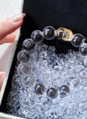 10A天然白水晶牛鼻孔全净体手链单圈巴西黄水晶貔貅转运珠手串女