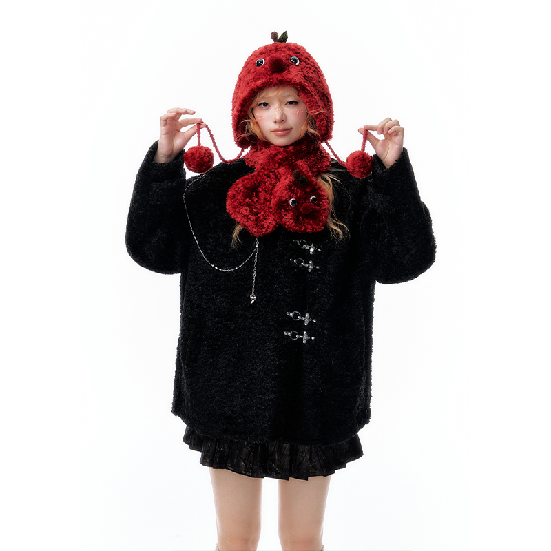 杨二大梦原创原创设计可爱苹果帽子加围巾冬季保暖毛线帽针织围脖 - 图3