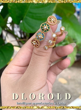 D l o r o D家高品质八芒星罗盘贝母豹子戒指天然贝母开口指环女