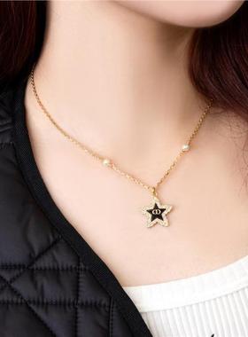 D l o r o l D家高端新款镶钻五角星项链女CD珍珠吊坠锁骨链饰品