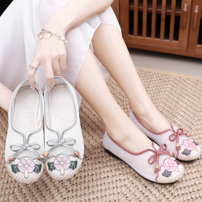 老北京布鞋女古风汉服鞋夏季透气亚麻浅口妈妈鞋平底民族风绣花鞋,淘宝优惠券,粉丝福利购,淘宝优惠卷