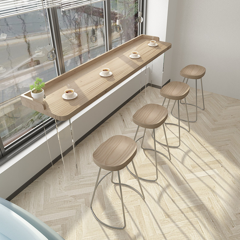 亚克力桌腿实木吧台桌带围边商用靠窗悬浮透明高脚桌吧台桌椅组合,淘宝优惠券,粉丝福利购,淘宝优惠卷