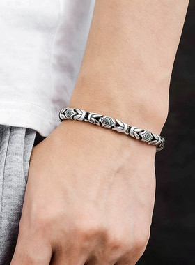 S925平安纹纯银手链男女镶钻