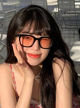 复古黑框茶色墨镜男款开车防晒韩版橘黄色眼镜女变色近视太阳镜潮