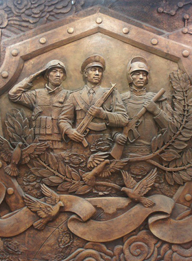 革命风抗战英雄军人文化馆铜雕像