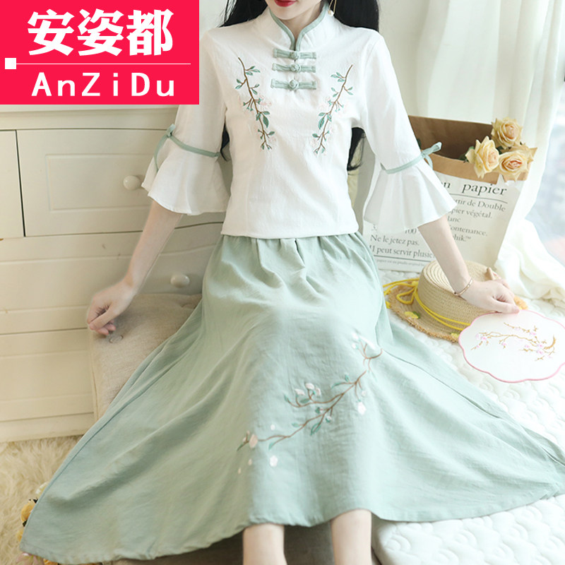 民国少女装唐装套装夏装两件套旗袍 安姿都上衣