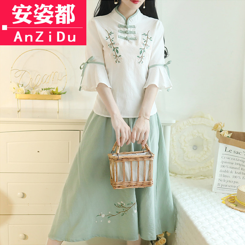 民国少女装唐装套装夏装两件套旗袍 安姿都上衣