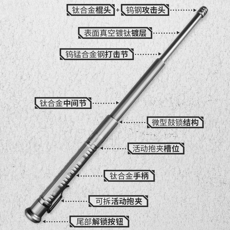 【WE装备库】弘安保罗钛合金甩棍机械棍防身用品合法武器伸缩棍-图1