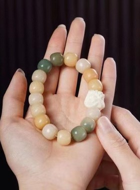 象牙果醒狮白玉菩提根手串女菩提子文玩佛珠紫金鼠绿檀盘玩手链男