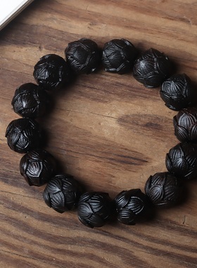 沉香木雕刻莲花手串步步生莲