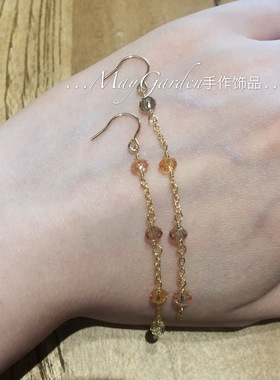 手工精致彩色水晶耳环女长款流速不对称气质ins新款网红耳饰春夏