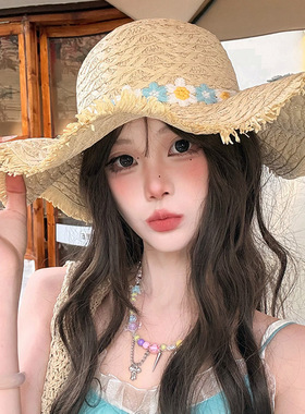 雏菊大檐防晒草帽女夏季法式