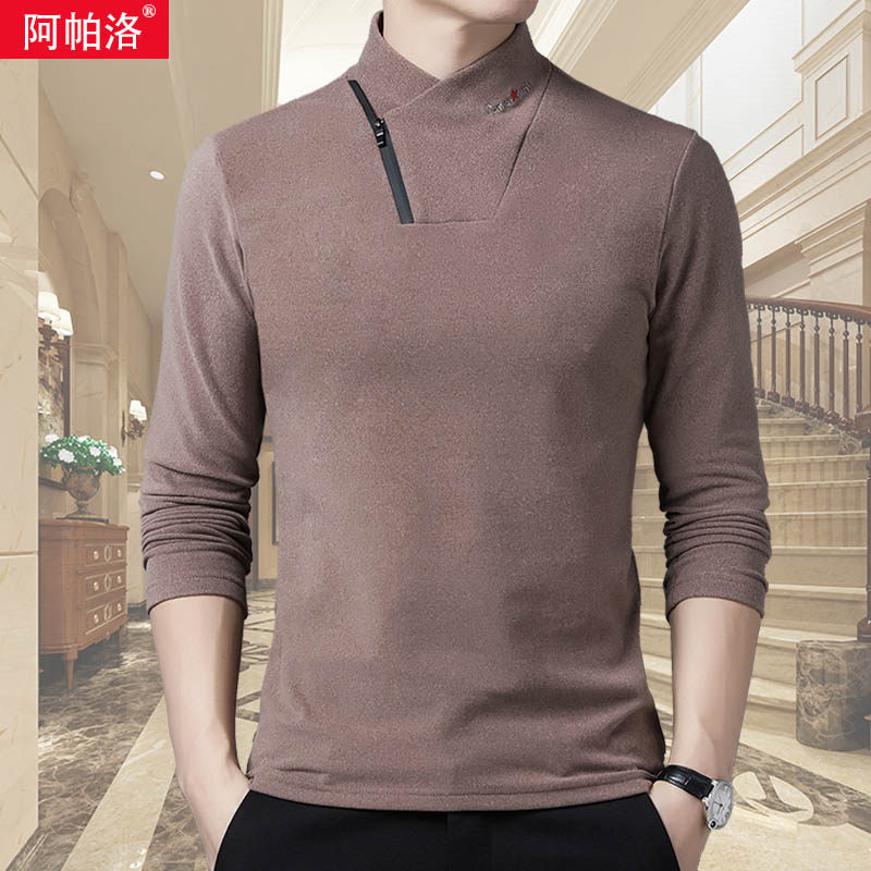 长袖t恤半高领拉链双面绒内搭卫衣 阿帕洛T恤