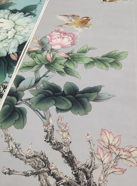 李晓明四条屏富贵天香新中式书画花鸟竖幅国画微喷复制临摹装饰画